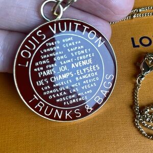 LOUIS VUITTON Maroon Gold-Tone Trunks & Bags Tag Charm Pendant Necklace
